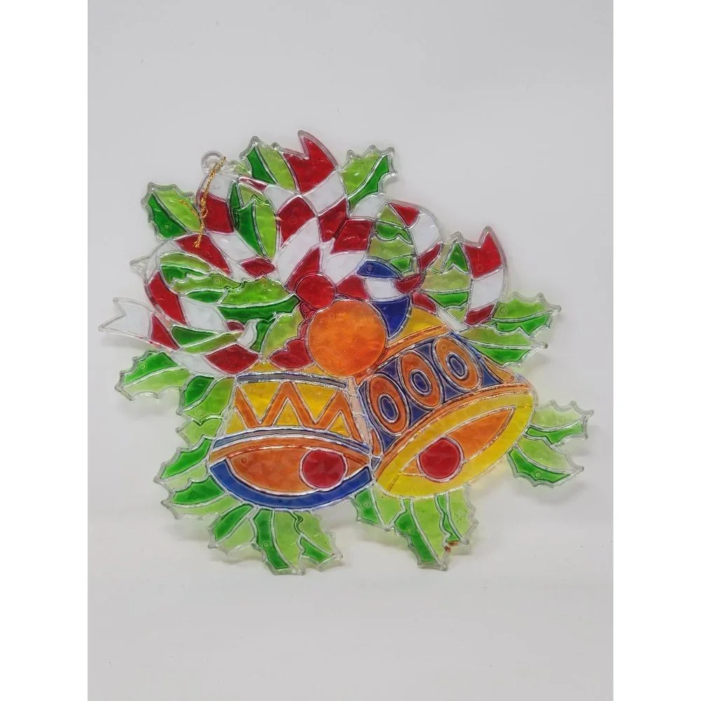 Vintage Giftco Inc Plastic‎ Christmas Jingle Bells And Holly Sun Catcher